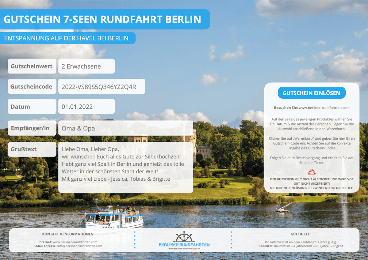 Gutschein 7-Seen Rundfahrt Berlin NEW