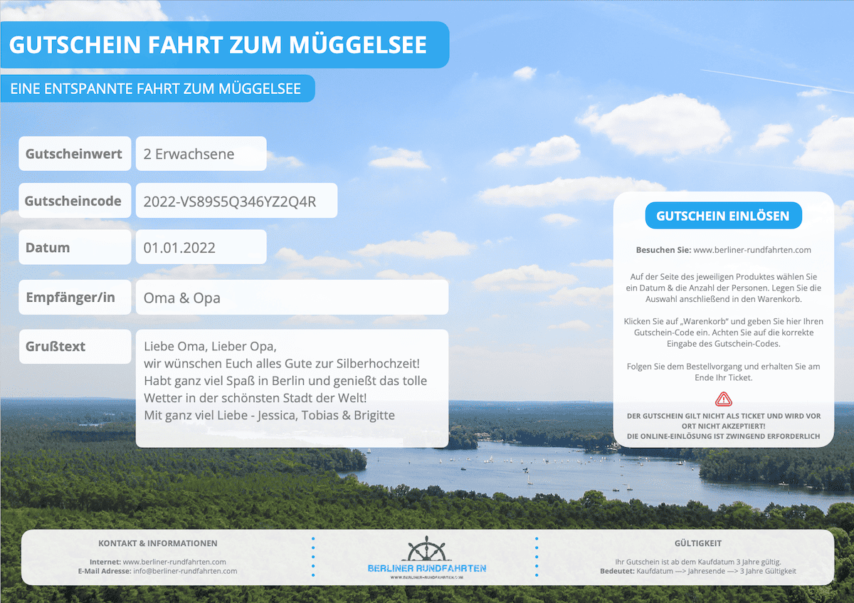 Gutschein Fahrt zum Mueggelsee NEW